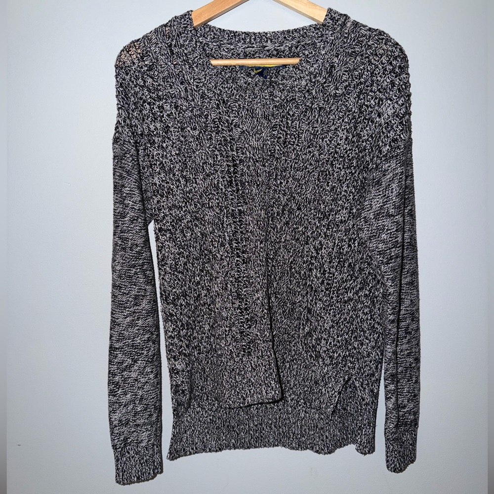 Prince & Fox Marled Knit Sweater XL Black Gray Textured Crewneck